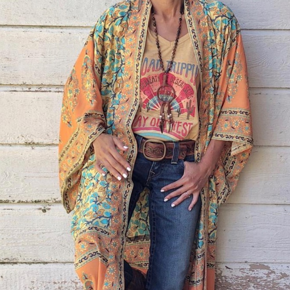 New Boho Floral Kimono Maxi Duster Cardigan - Picture 2 of 6